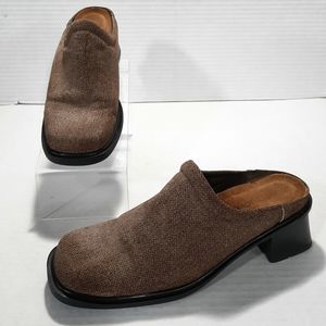 Naot Herringbone Block Heel Nubuck Clogs Mules